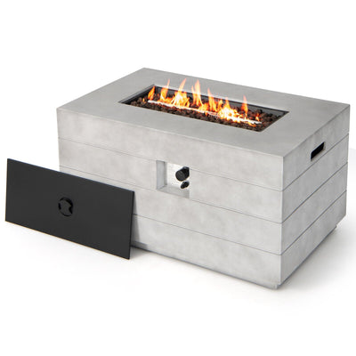 43 Inch Rectangular Concrete Propane Fire Pit Table with Lava Rocks and Cover 50 000 BTU - Relaxacare