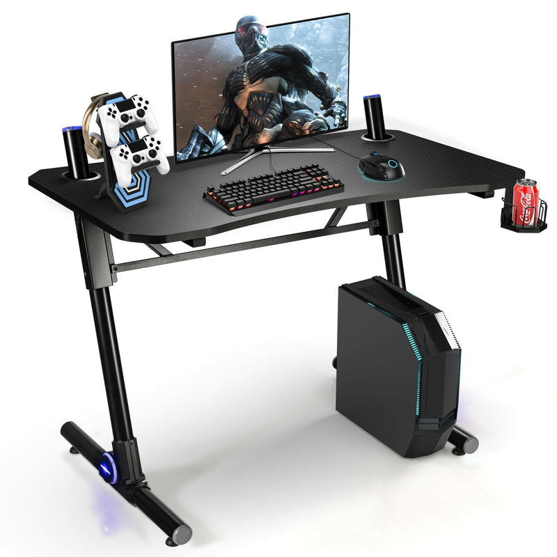 43.5 Inch Height Adjustable Gaming Desk with Blue LED Lights - Relaxacare