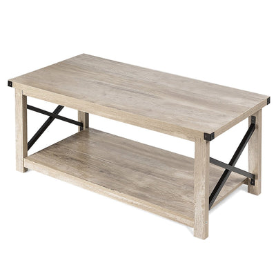 43.5" Rustic Coffee Table with Storage Shelf-Gray - Relaxacare