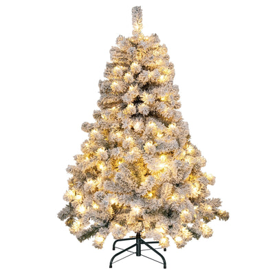 4.5 Feet Pre-Lit Premium Snow Flocked Christmas Tree with 150 Lights - Relaxacare
