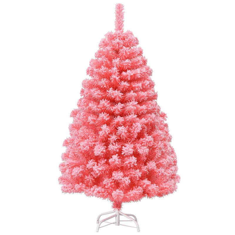 4.5/6.5/7.5 Feet Pink Christmas Tree with Snow Flocked PVC Tips and Metal Stand - Relaxacare