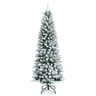4.5/6.5/7.5 Feet Snow-Flocked Christmas Pencil Tree with Mixed Tips - Relaxacare