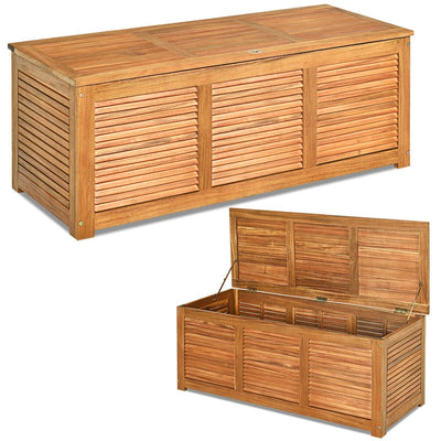 47 Gallon Acacia Wood Storage Bench Box for Patio Garden Deck - Relaxacare