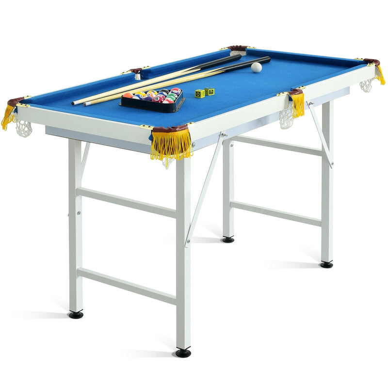 47 Inch Folding Billiard Table with Cues and Brush Chalk-Blue - Relaxacare