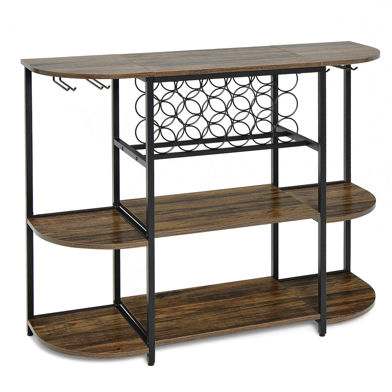47 Inches Wine Rack Table with Glass Holder and Storage Shelves - Relaxacare