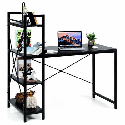 47.5 Inch Writing Study Computer Desk with 4-Tier Shelves-Black - Relaxacare