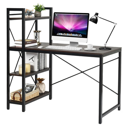 47.5 Inch Writing Study Computer Desk with 4-Tier Shelves-Brown - Relaxacare