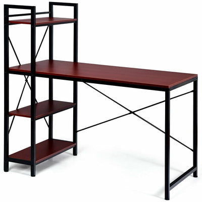 47.5 Inch Writing Study Computer Desk with 4-Tier Shelves-Coffee - Relaxacare