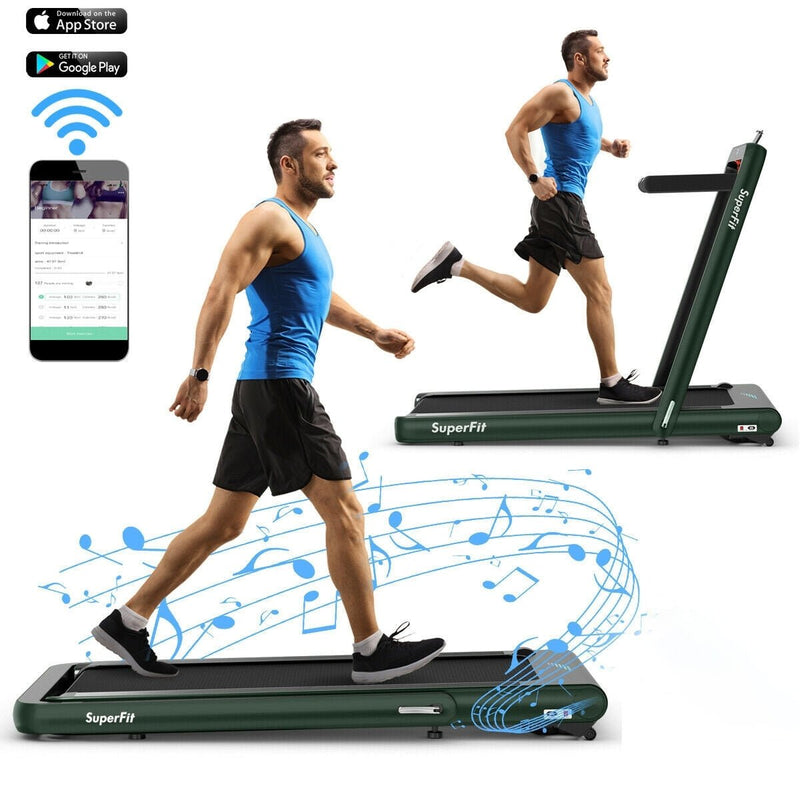 4.75HP 2 In 1 Folding Treadmill with Remote APP Control-Green - Relaxacare