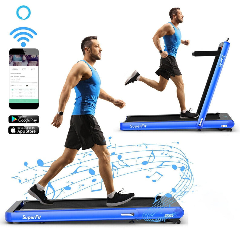 4.75HP 2 In 1 Folding Treadmill with Remote APP Control-Navy - Relaxacare