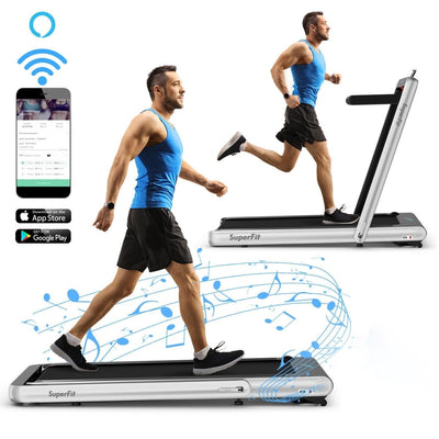 4.75HP 2 In 1 Folding Treadmill with Remote APP Control-Silver - Relaxacare