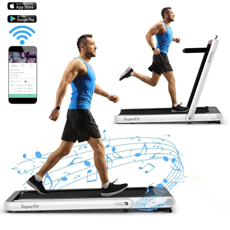 4.75HP 2 In 1 Folding Treadmill with Remote APP Control-White - Relaxacare