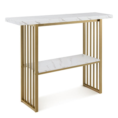 48 Inch 2-Tier Console Table with Gold Finished Frame-White - Relaxacare