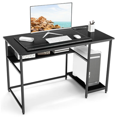 48 Inch Computer Desk with Power Outlet USB Ports-Black - Relaxacare