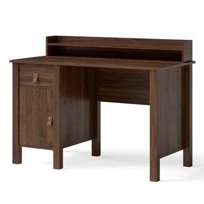 48 Inch Computer Desk Writing Workstation with Drawer and Hutch Walnut-Walnut - Relaxacare