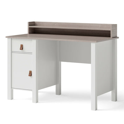 48 Inch Computer Desk Writing Workstation with Drawer and Hutch Walnut-White - Relaxacare