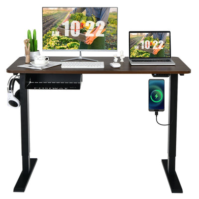 48-inch Electric Height Adjustable Standing Desk with Control Panel-Walnut - Relaxacare