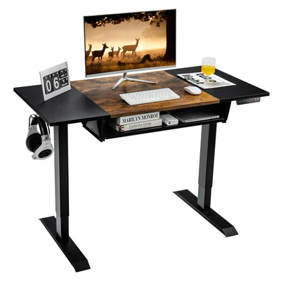 48 Inch Electric Sit to Stand Desk with Keyboard Tray-Rustic Brown - Relaxacare