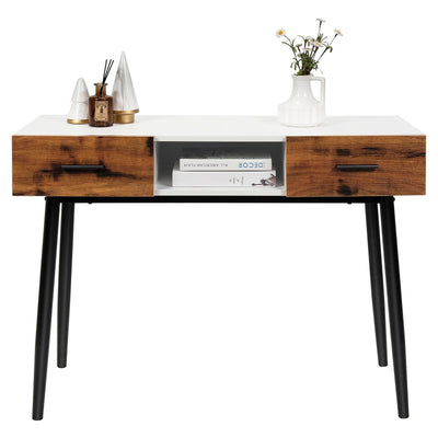 48 Inch Industrial Console Table with Storage Drawers Open Shelf Entryway - Relaxacare