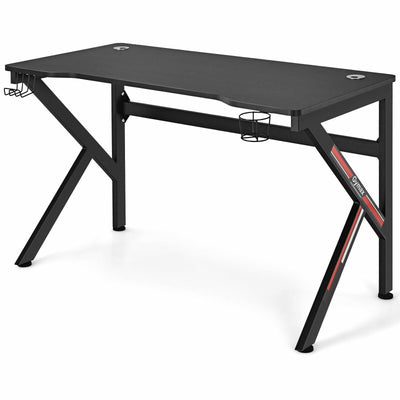 48 Inch K-shaped Gaming Desk with Cup Holder with Headphone Hook - Relaxacare