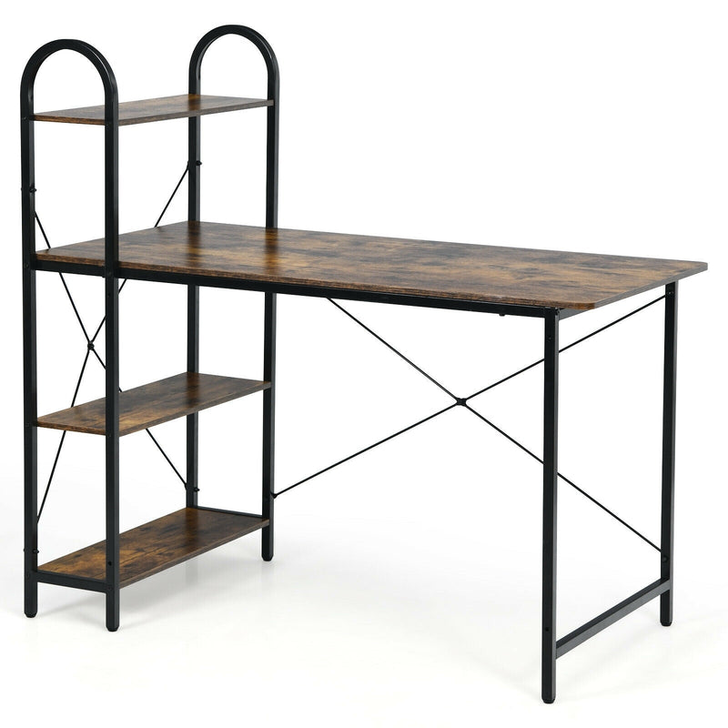 48-Inch Reversible Computer Desk with Storage Shelf-Rustic Brown - Relaxacare