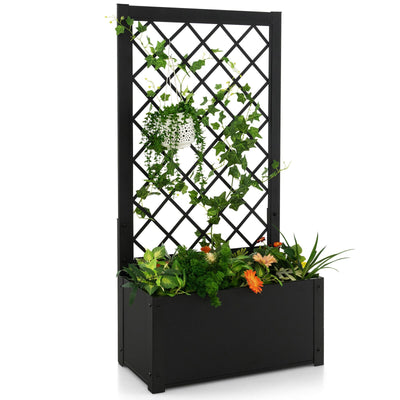 49 Inch Metal Raised Garden Bed with Trellis-Black - Relaxacare