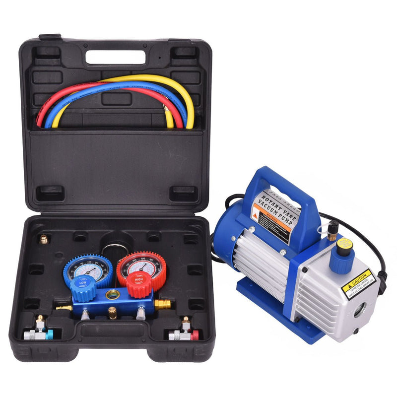 4CFM 1/3HP Vacuum Pump HVAC Refrigeration Kit AC Manifold Gauge Set - Relaxacare