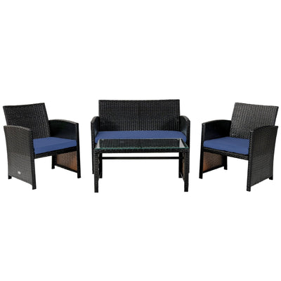 4Pcs Patio Rattan Cushioned Furniture Set-Navy - Relaxacare