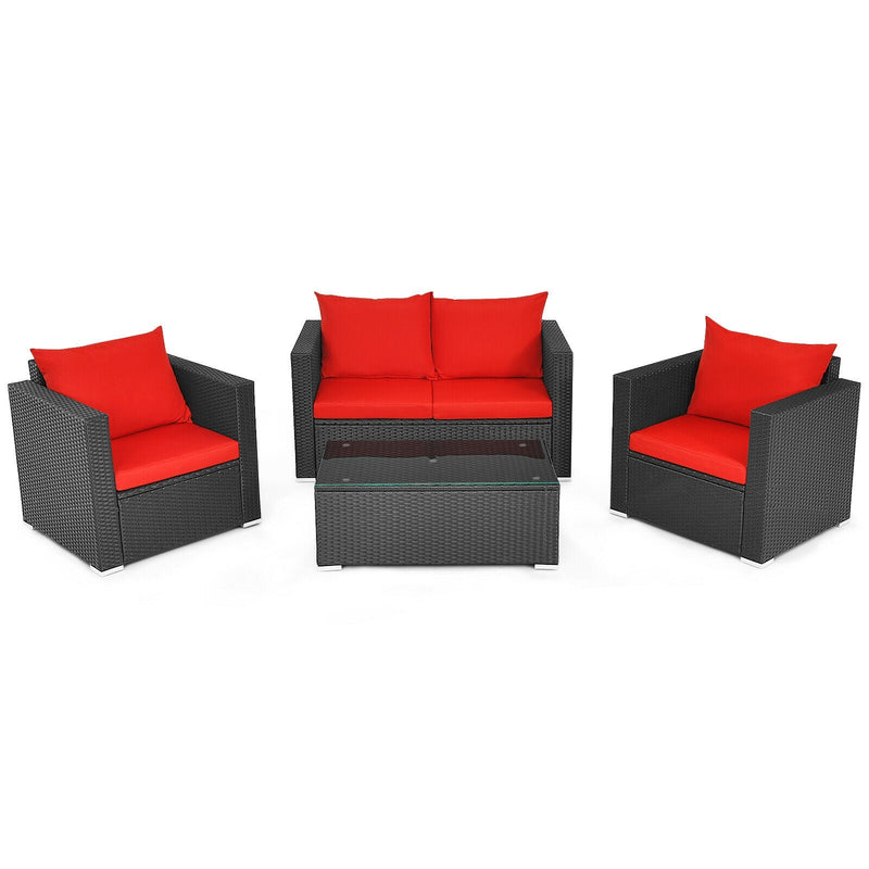 4Pcs Patio Rattan Cushioned Furniture Set-Red - Relaxacare