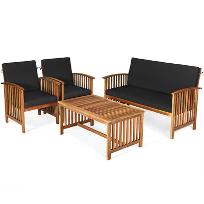 4PCS Patio Solid Wood Furniture Set-Black - Relaxacare