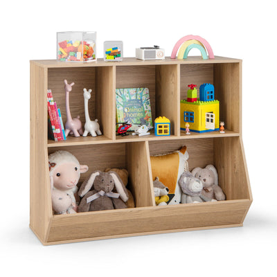 5-Cube Wooden Kids Toy Storage Organizer with Anti-Tipping Kits-Natural - Relaxacare
