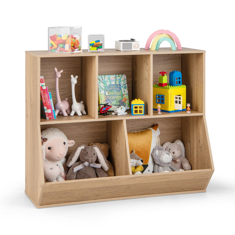 5-Cube Wooden Kids Toy Storage Organizer with Anti-Tipping Kits-Natural - Relaxacare