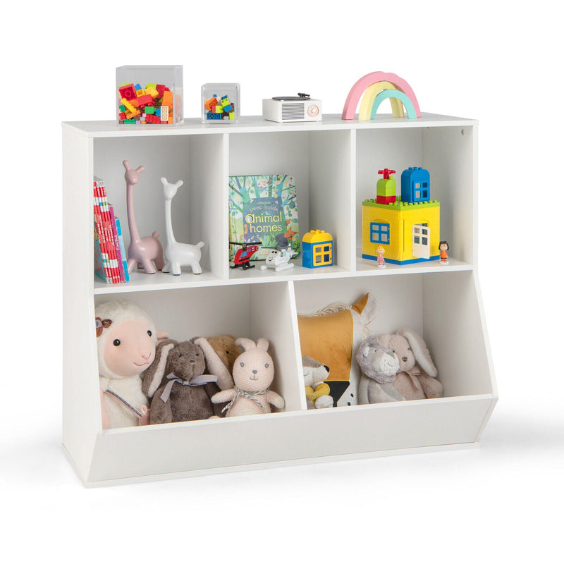 5-Cube Wooden Kids Toy Storage Organizer with Anti-Tipping Kits-White - Relaxacare