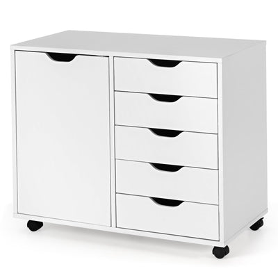 5-Drawer Dresser Chest Mobile Storage Cabinet with Door-White - Relaxacare