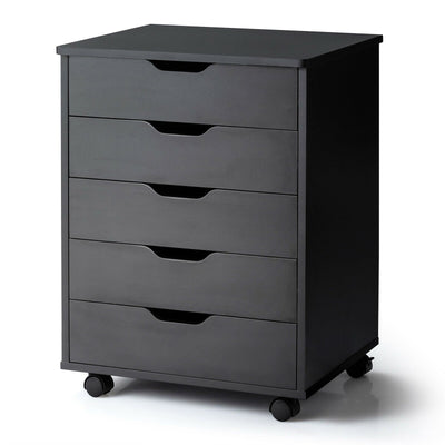 5 Drawer Mobile Lateral Filing Storage Home Office Floor Cabinet with Wheels-Black - Relaxacare