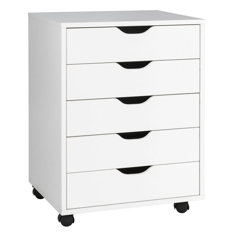 5 Drawer Mobile Lateral Filing Storage Home Office Floor Cabinet with Wheels-White - Relaxacare