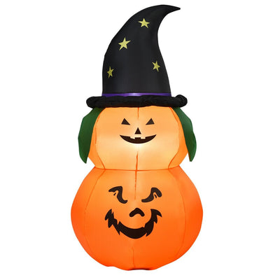 5 Feet Halloween Inflatable LED Pumpkin with Witch Hat - Relaxacare