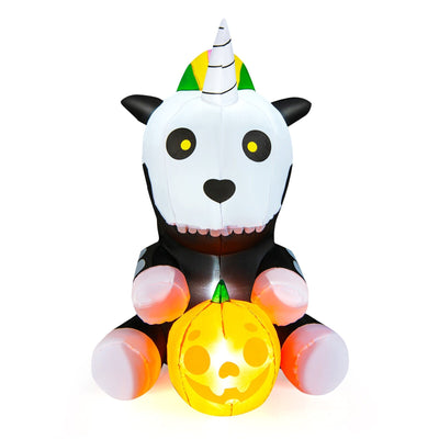 5 Feet Halloween Inflatable Unicorn Skeleton with Pumpkin Lantern - Relaxacare