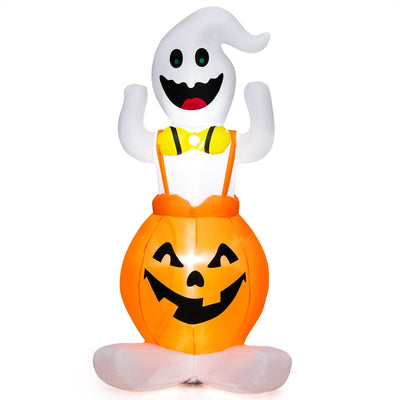 5 Feet Inflatable Halloween Pumpkin Ghost Blow-up Yard Decoration with LED Lights - Relaxacare
