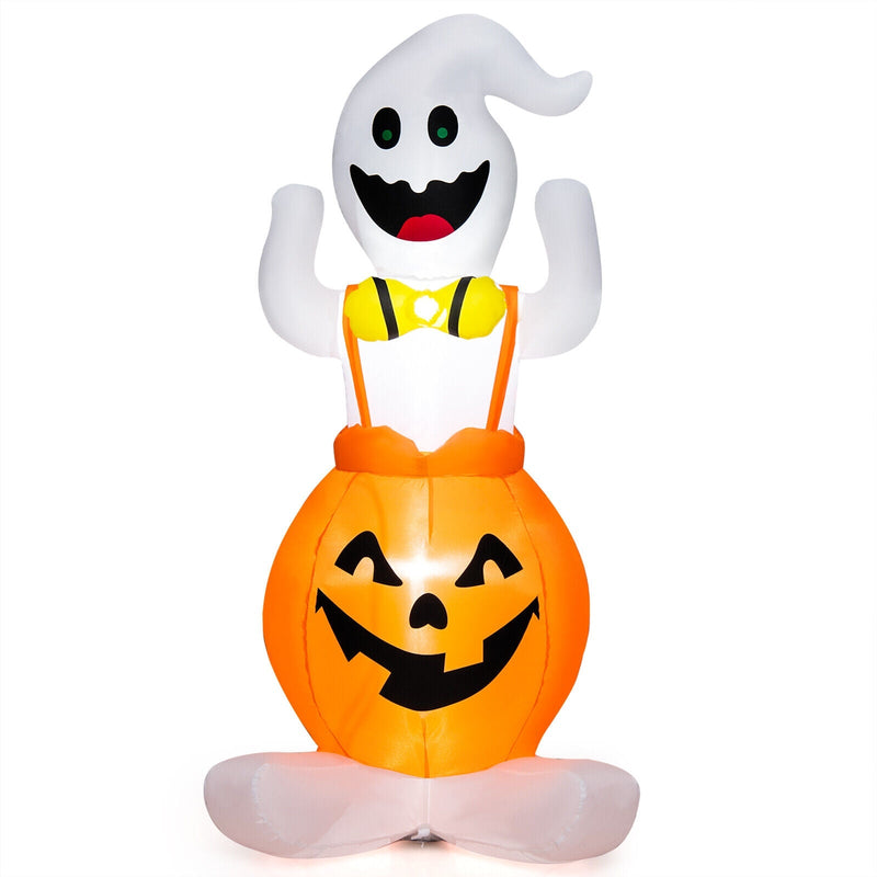 5 Feet Inflatable Halloween Pumpkin Ghost Blow-up Yard Decoration with LED Lights - Relaxacare