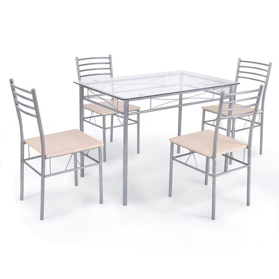 5 pcs Dining Set Glass Table and 4 Chairs - Relaxacare