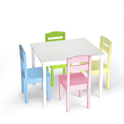5 pcs Kids Pine Wood Table Chair Set-Clear - Relaxacare