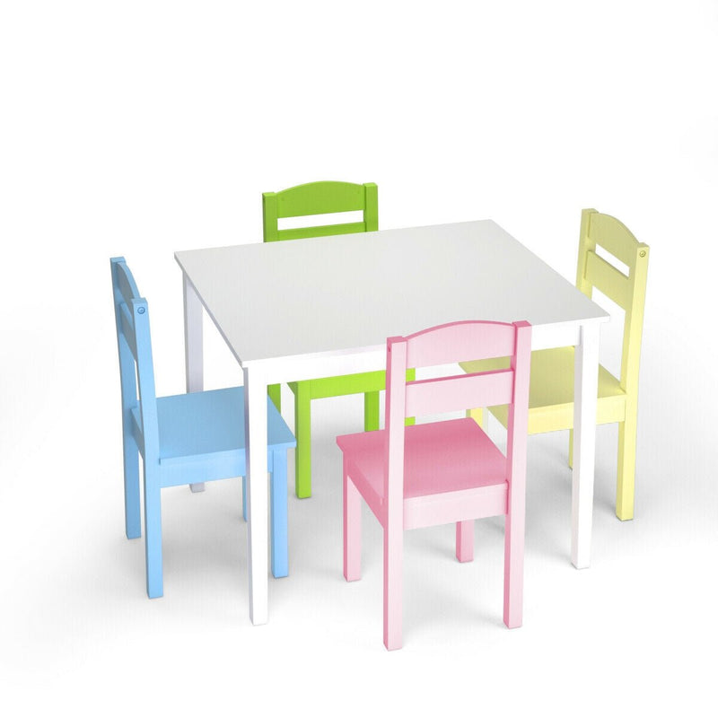 5 pcs Kids Pine Wood Table Chair Set-Clear - Relaxacare