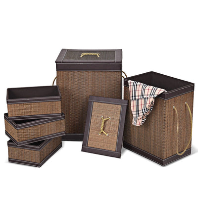 5 pcs Square Bamboo Hamper Laundry Basket Storage Bin - Relaxacare