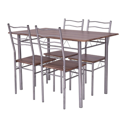 5 pcs Wood Metal Dining Table Set with 4 Chairs-Walnut - Relaxacare