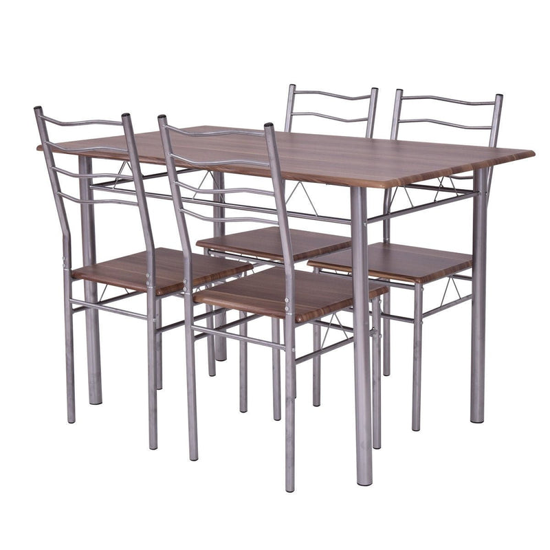 5 pcs Wood Metal Dining Table Set with 4 Chairs-Walnut - Relaxacare