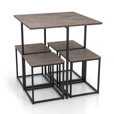 5 Piece Dining Table Set with 4 Stools-Gray - Relaxacare