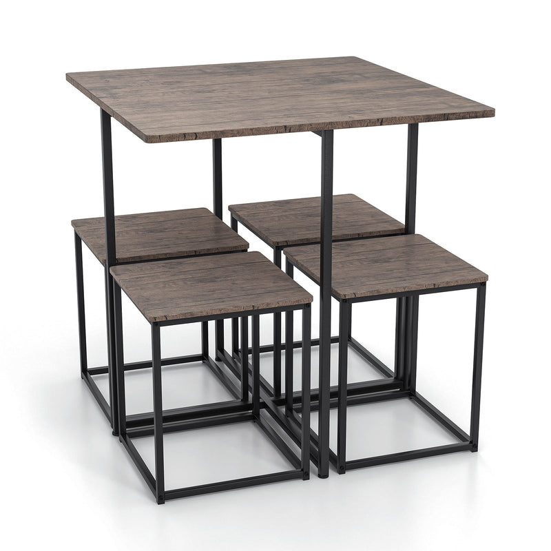 5 Piece Dining Table Set with 4 Stools-Gray - Relaxacare
