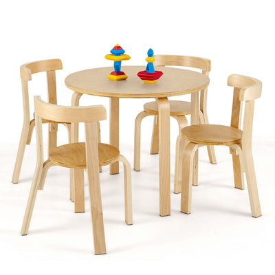 5-Piece Kids Wooden Curved Back Activity Table and Chair Set with Toy Bricks - Relaxacare