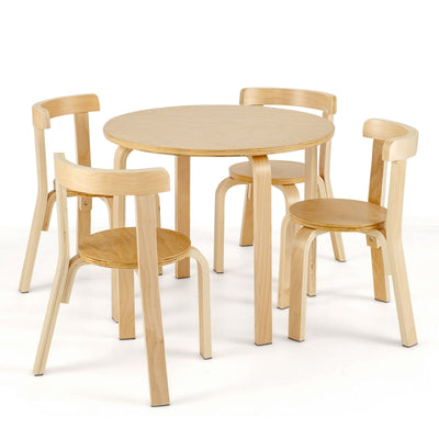 5-Piece Kids Wooden Curved Back Activity Table and Chair Set with Toy Bricks-Natural - Relaxacare